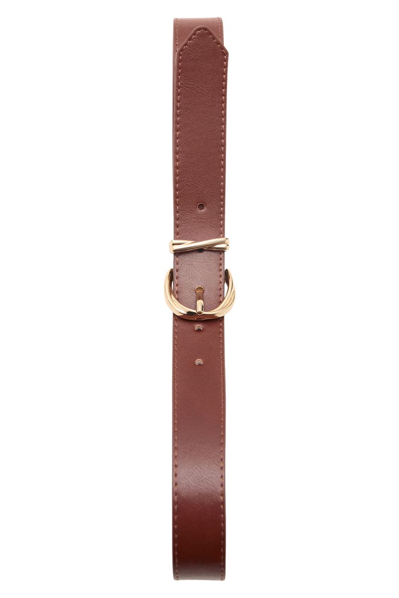 Oval Buckle Faux Leather Belt, Alternate, color, BROWN
