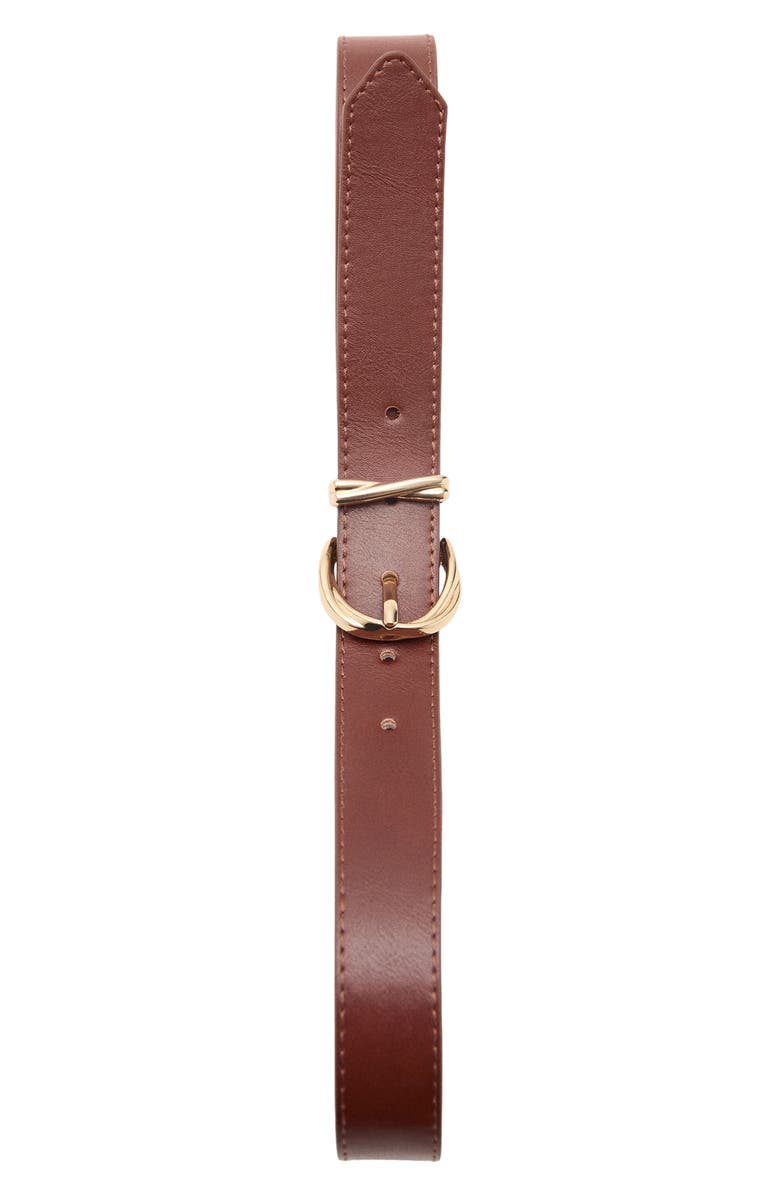 MANGO Oval Buckle Faux Leather Belt, Alternate, color, Brown