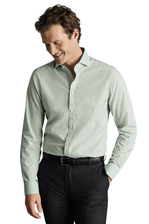 Charles Tyrwhitt Non-iron Poplin Gingham Shirt In Green