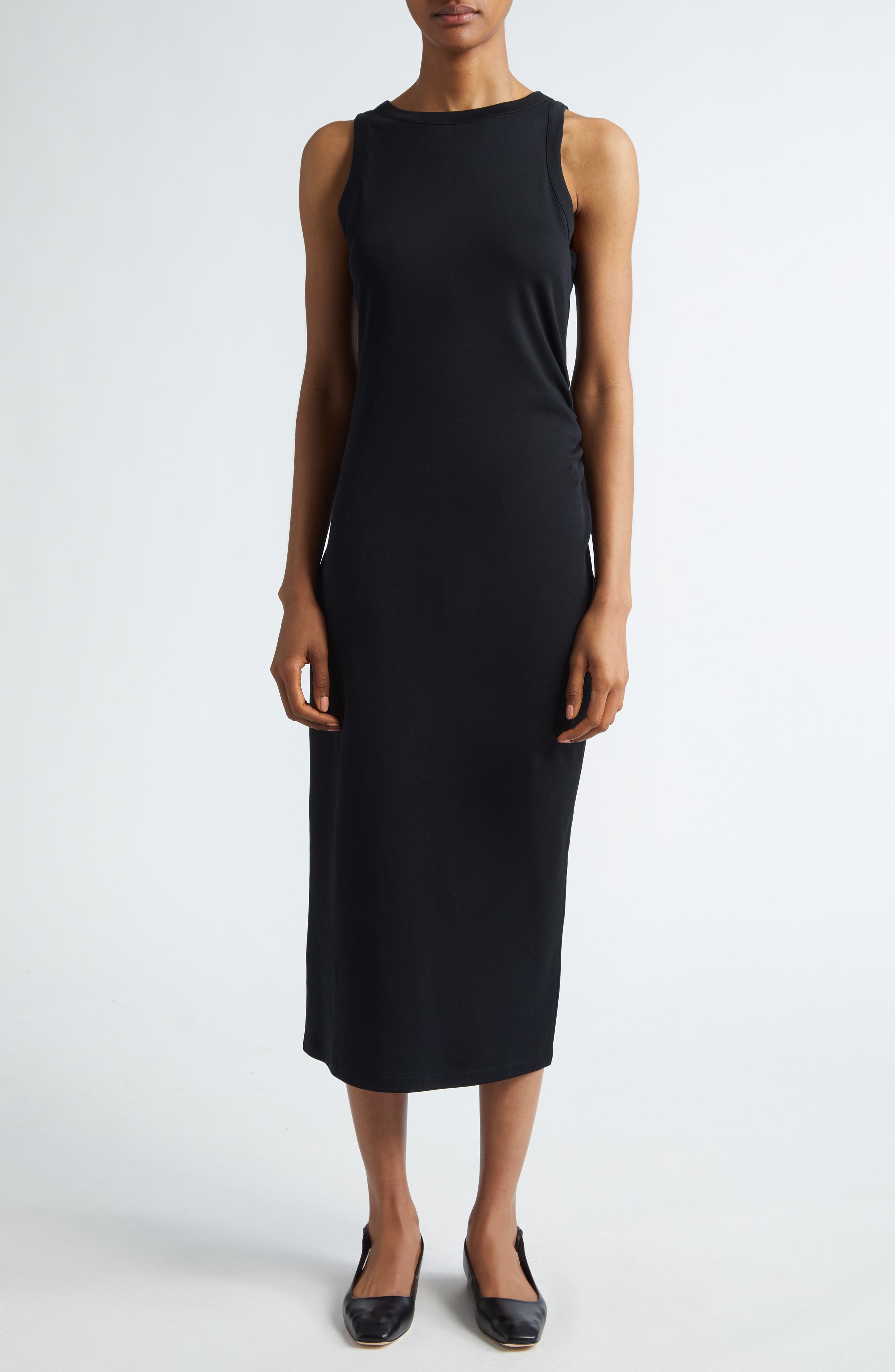 Vince Side Drape Pima Cotton Tank Dress