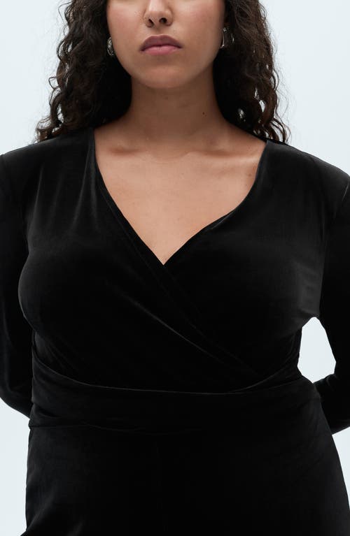 Mango Velvet Long Sleeve Jumpsuit In Black