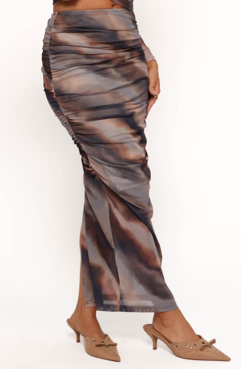 Zallocco Ruched Mesh Maxi Skirt