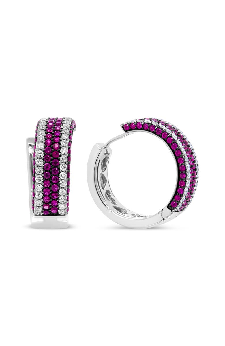 Haus of Brilliance 18K White Gold 1 7/8 Cttw Diamond and 1mm Round Red Ruby Open Swish Hoop Earrings, Alternate, color, White