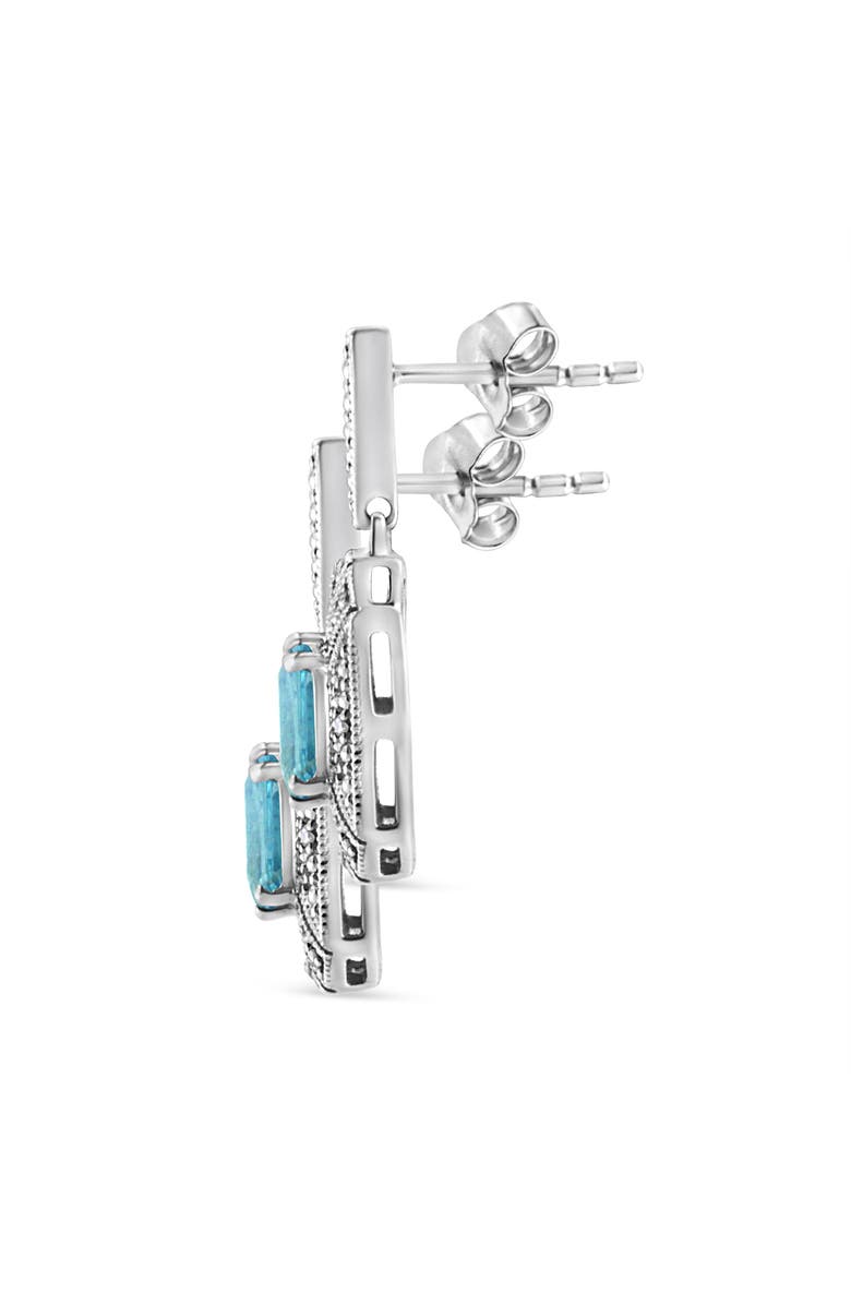 Haus of Brilliance Silver 5mm Blue Topaz and Diamond Dangle Earrings, Alternate, color, White