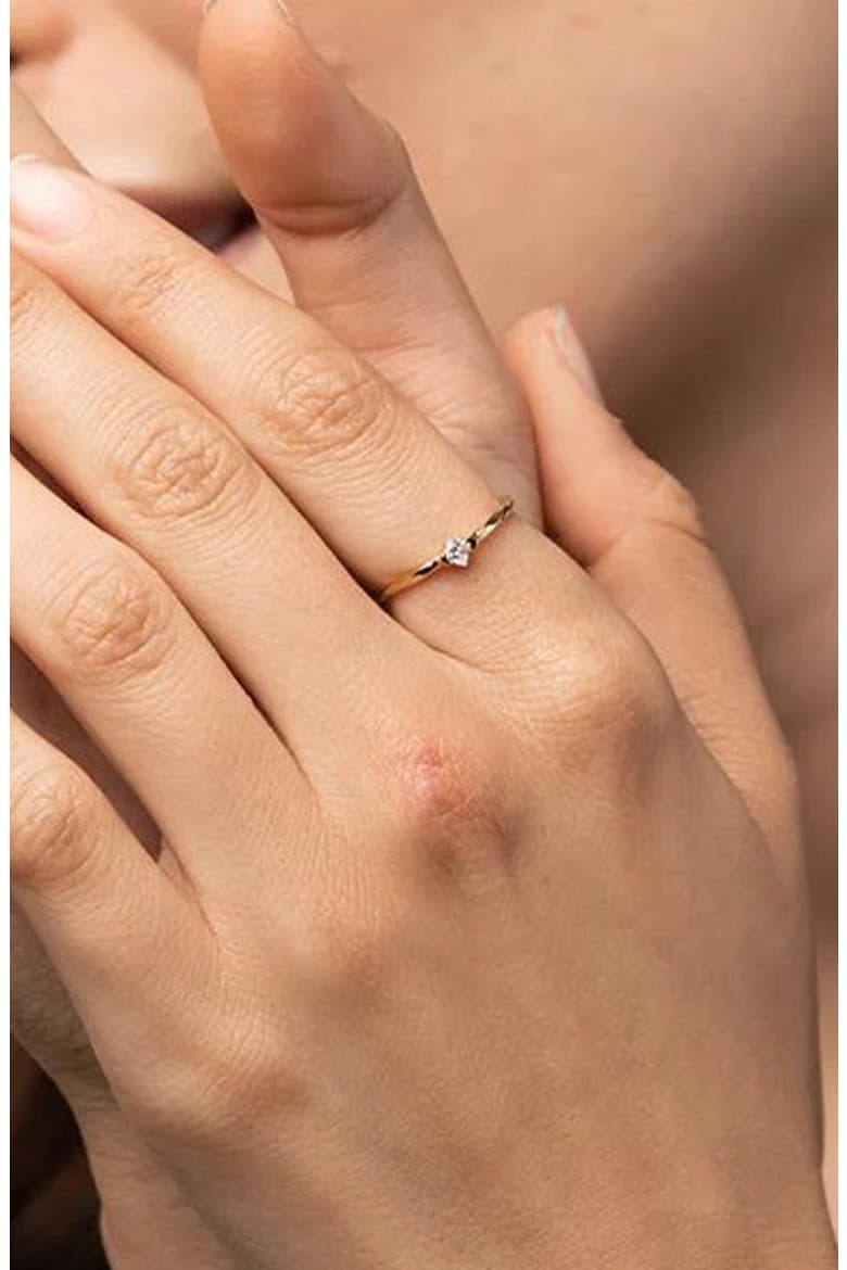 14k Gold Plated Thin Crystal Solitaire Ring Minimalist Dainty Daily Wear, Alternate, color, Gold