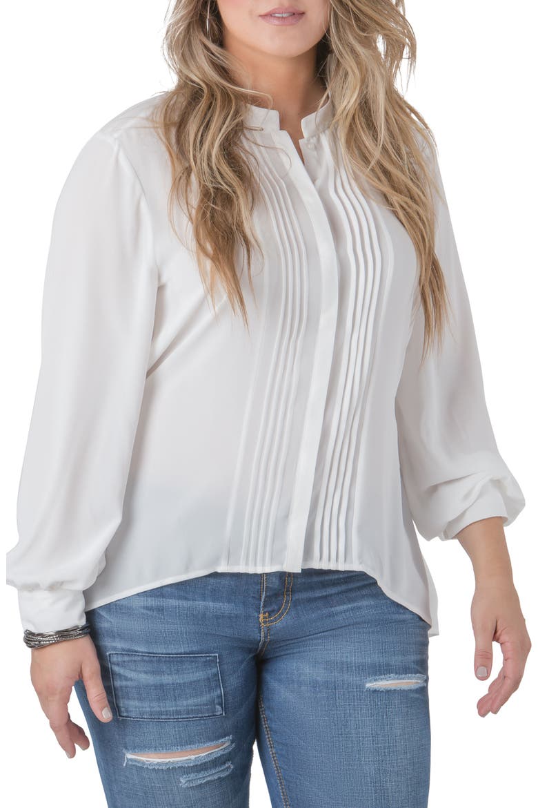 Trisha Tuxedo Front Chiffon Blouse, Main, color, WHITE