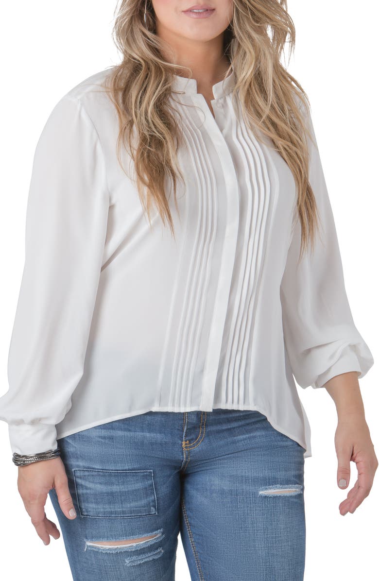 Standards & Practices Trisha Tuxedo Front Chiffon Blouse, Main, color, White