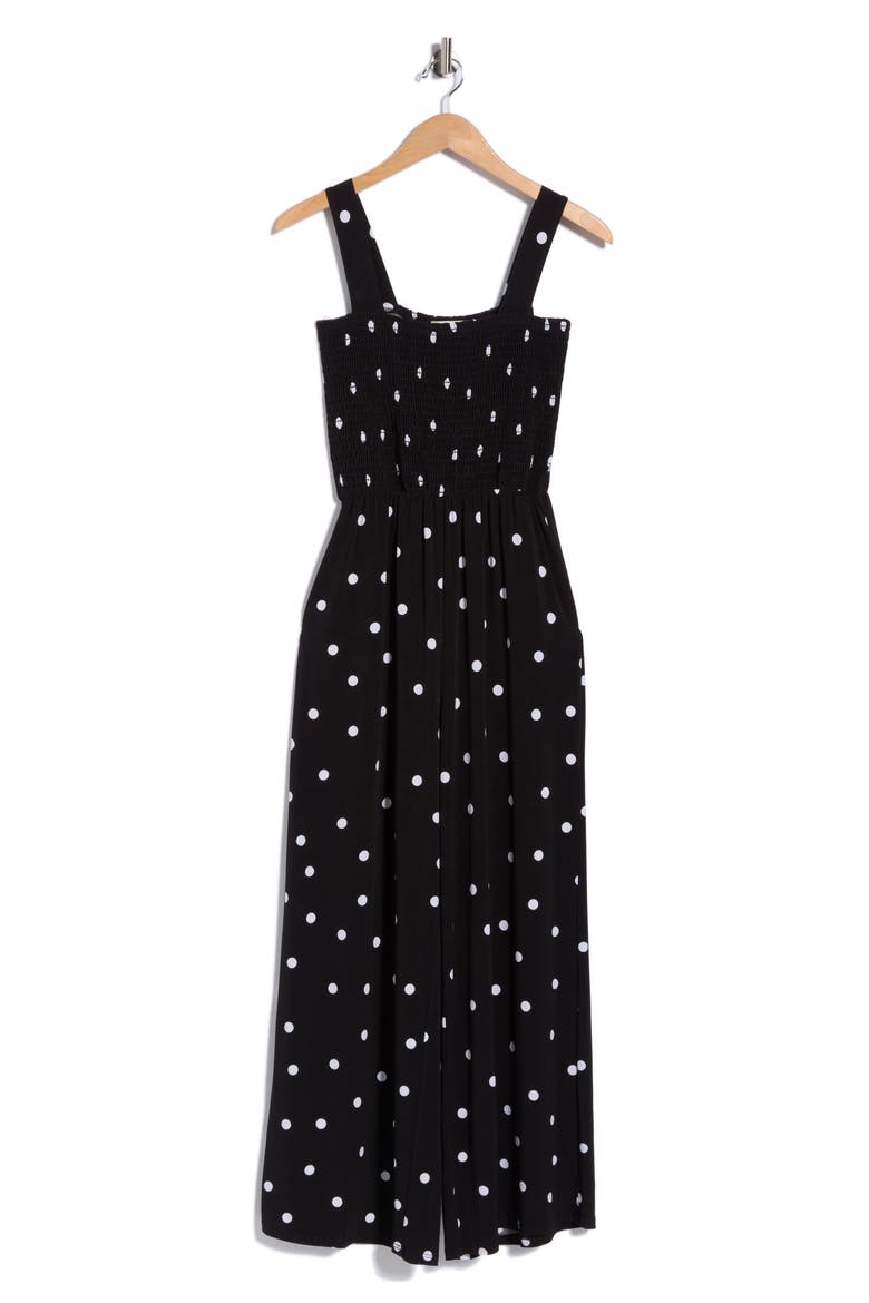 Smocked Wide Leg Jumpsuit, Alternate, color, BLACK DOT