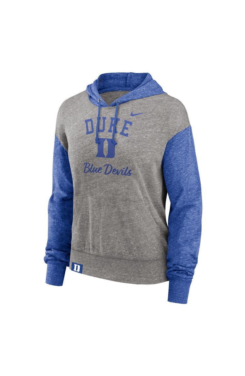 Nike Women's Nike Heather Gray/Royal Duke Blue Devils Blitz Color Block Legacy Pullover Hoodie, Alternate, color, Heather Gray