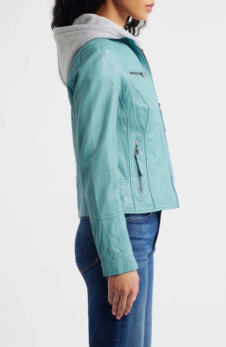 MAURITIUS Nola Leather Jacket with Removable Hoodie, Alternate, color, Light Turquoise