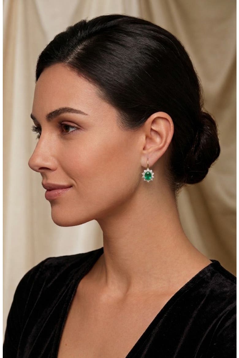 14k Gold Vermeil Emerald and Cubic Zirconia Flower Drop Earrings, Alternate, color, GOLD