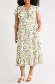 MAX STUDIO Floral Flutter Sleeve Empire Waist Maxi Dress