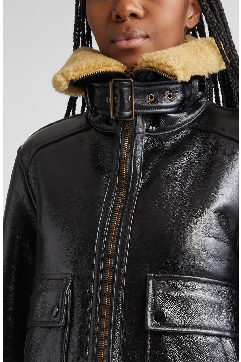 Danika Genuine Shearling Jacket, Alternate, color, SHINY BLACK