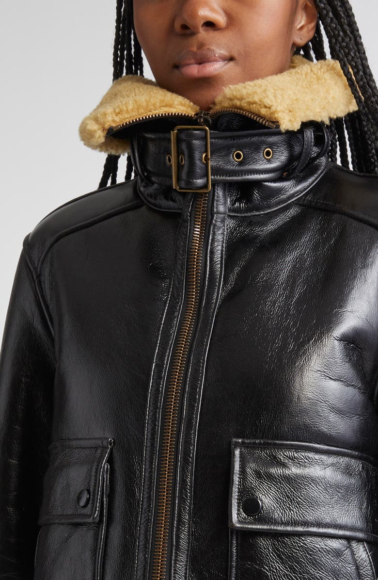 Veronica Beard Danika Genuine Shearling Jacket, Alternate, color, Shiny Blacks