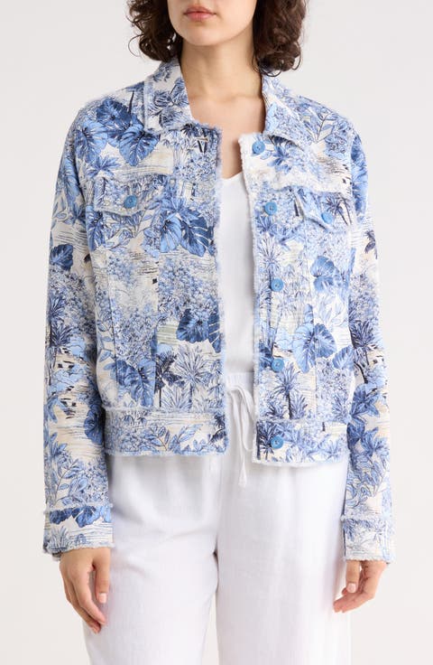 Botanical Breeze Linen Crop Shirt Jacket