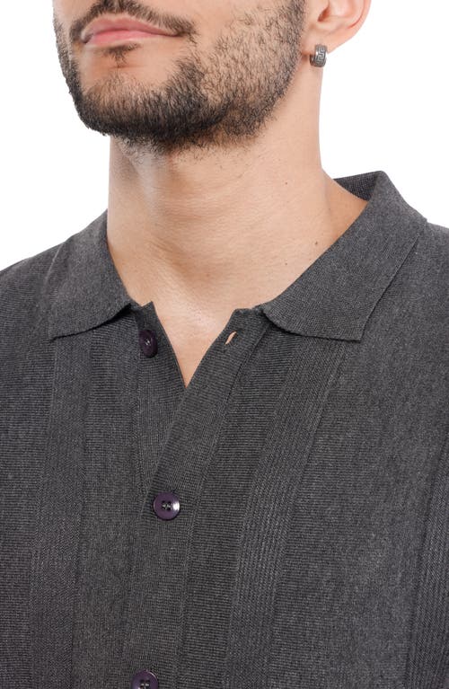 Spring + Mercer Textured Short Sleeve Button-up Sweater In Heather Charcoal