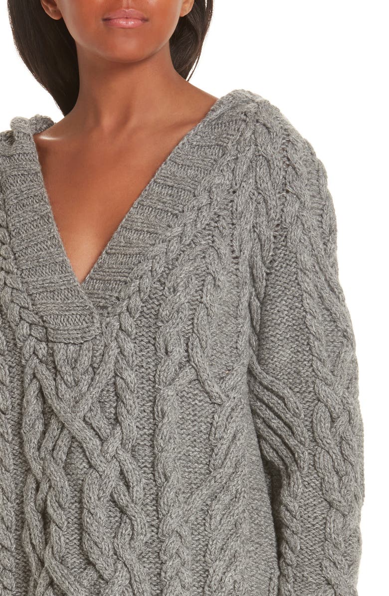 PARTOW Mélange Cable Knit Hooded Sweater, Alternate, color, 