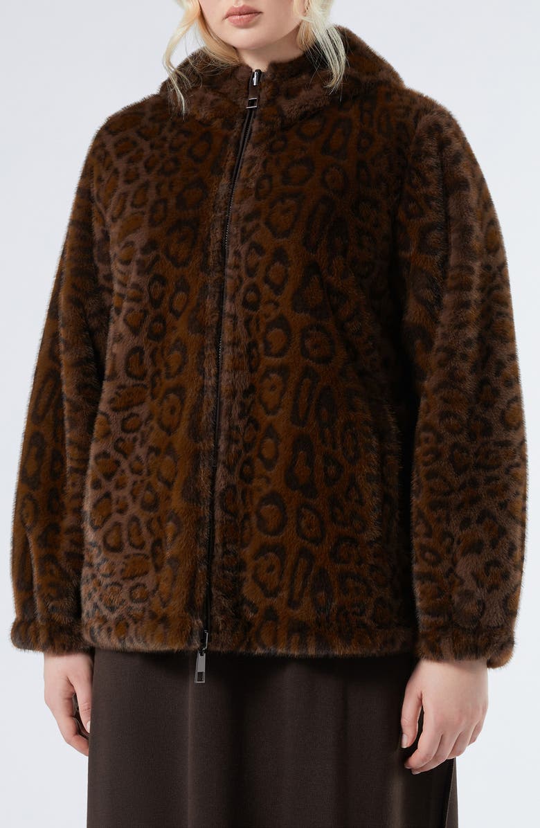 Marina Rinaldi King Reversible Faux Fur Hooded Coat, Main, color, Chocolate