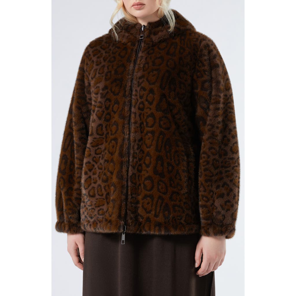 Marina Rinaldi King Reversible Faux Fur Hooded Coat In Brown