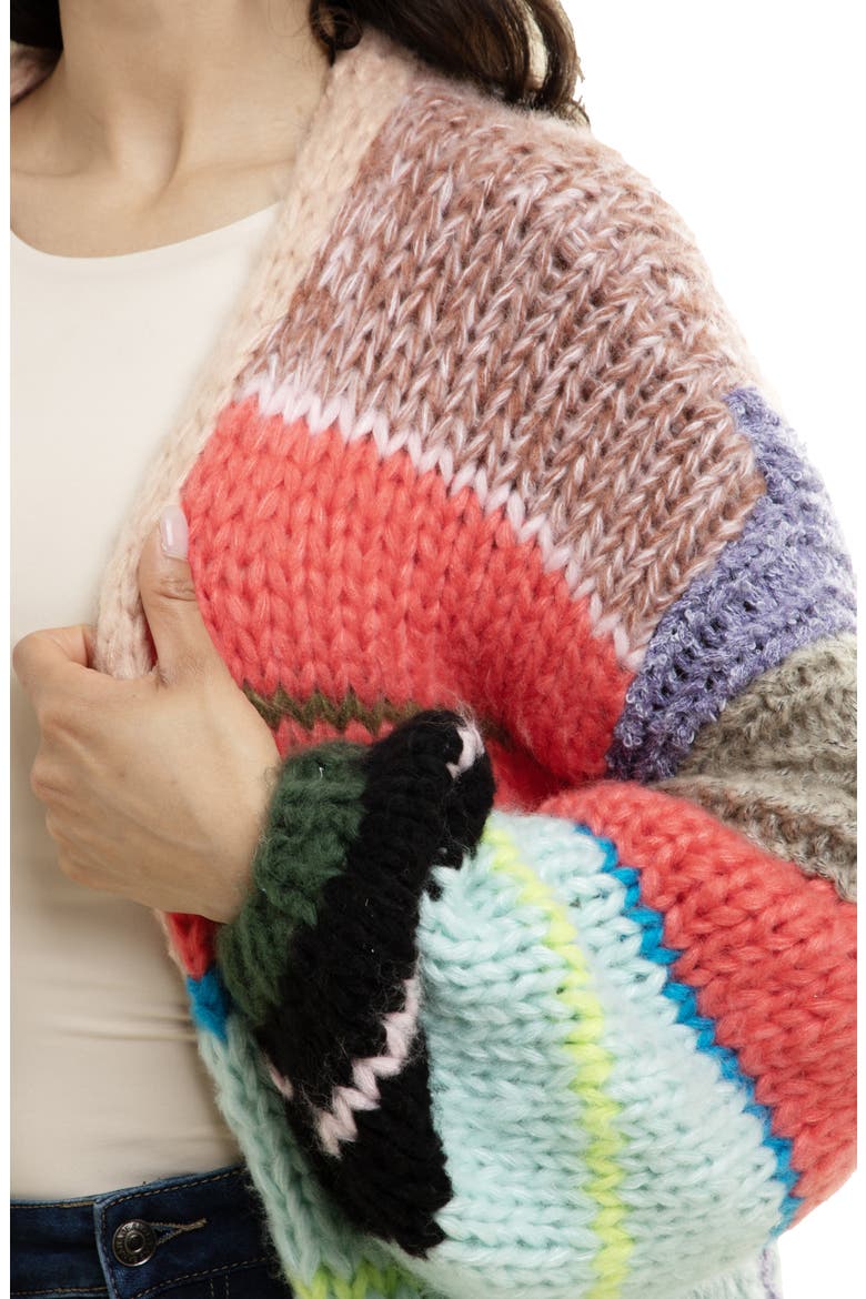 Rainbow Chunky Knit Cardigan, Alternate, color, BLACK/ BLUE/ RED MULTI