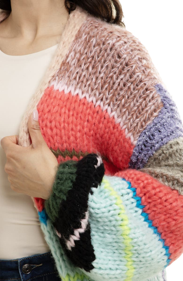 SAACHI Rainbow Chunky Knit Cardigan, Alternate, color, Black/ Blue/ Red Multi