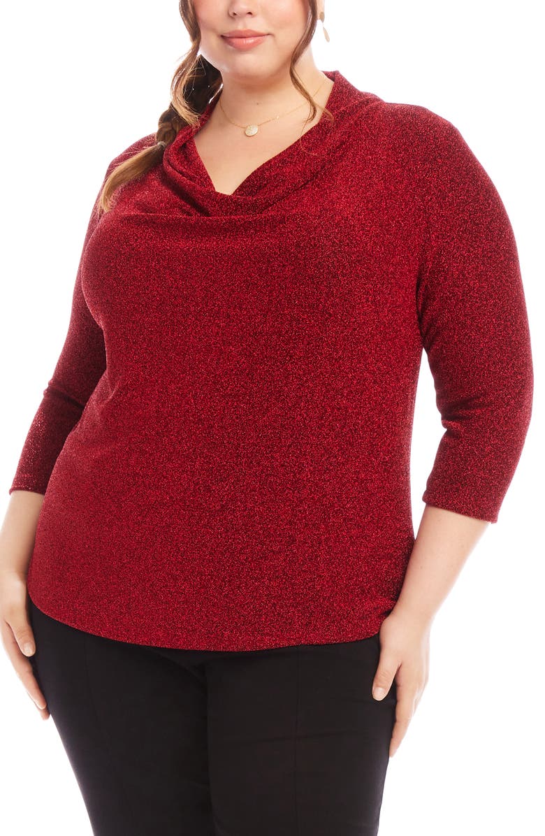 Karen Kane Metallic Knit Cowl Neck Top, Main, color, 