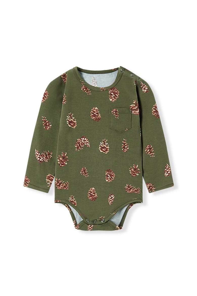 Cotton Stretch Removable Collar Long Sleeve One Piece, Alternate, color, Pinecone