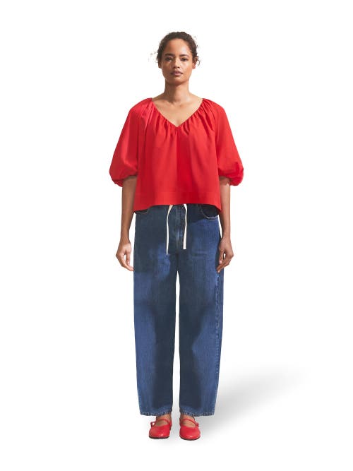 Ro&zo Red Puff Sleeve V-neck Top In Red