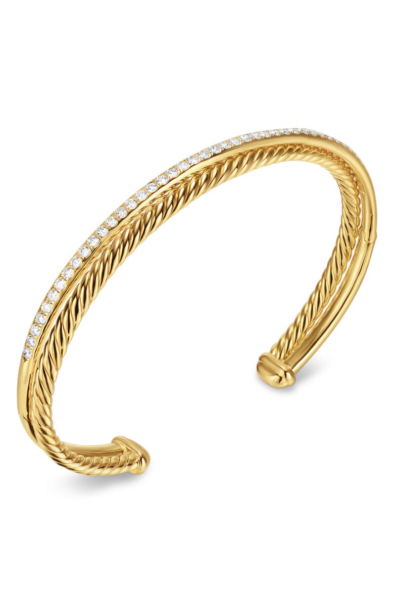 David Yurman Crossover Two-Row Bracelet in 18K Yellow Gold with Diamonds, 6mm, Alternate, color, 18K Gold