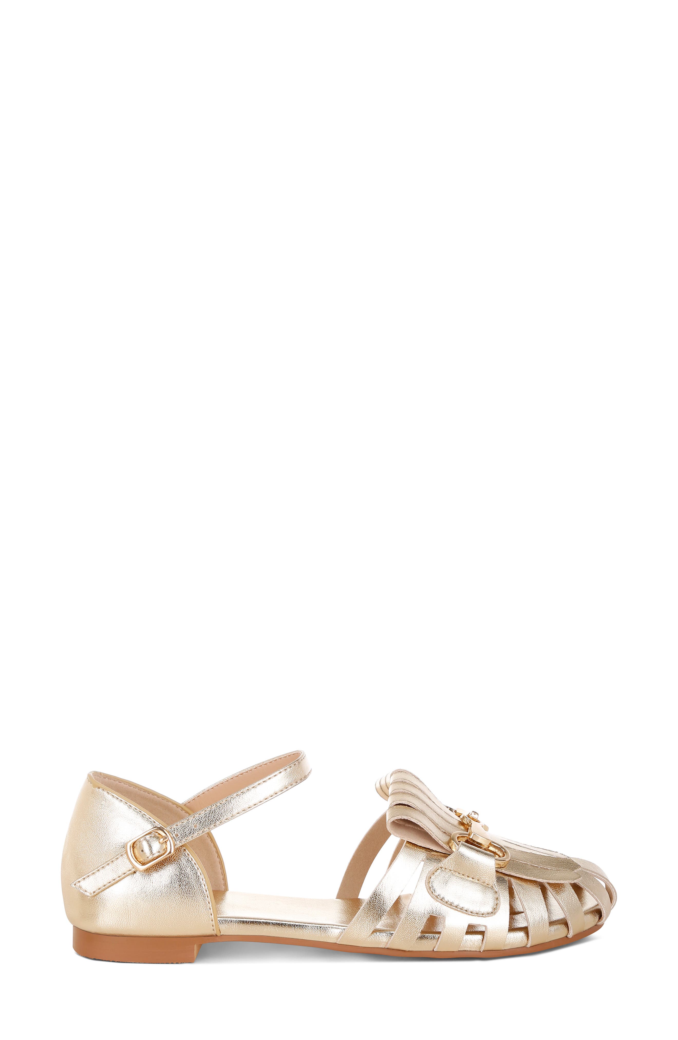Noori Faux Leather Kiltie Sandal, Alternate, color, GOLD