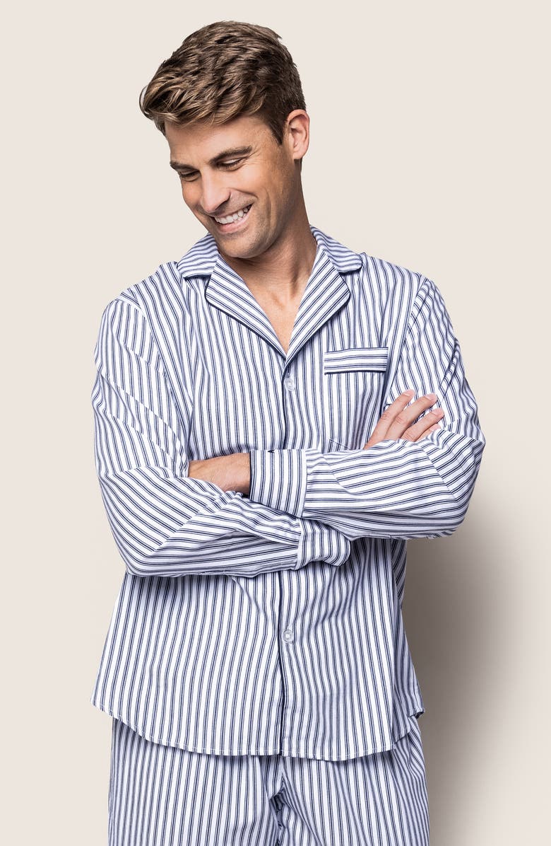 Petite Plume French Ticking Cotton Twill Pajamas, Alternate, color, Navy