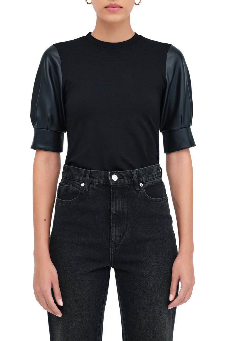Trove Faux Leather Sleeve Top, Main, color, BLACK