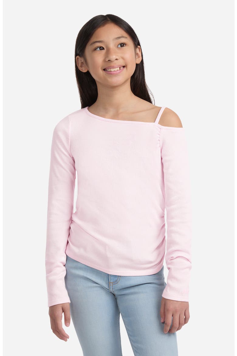Kids' Ruched Asymmetric Cotton Blend Top, Main, color, CRADLE PINK