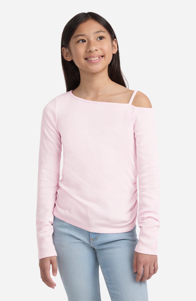 abercrombie kids Kids' Ruched Asymmetric Cotton Blend Top, Main, color, Cradle Pink