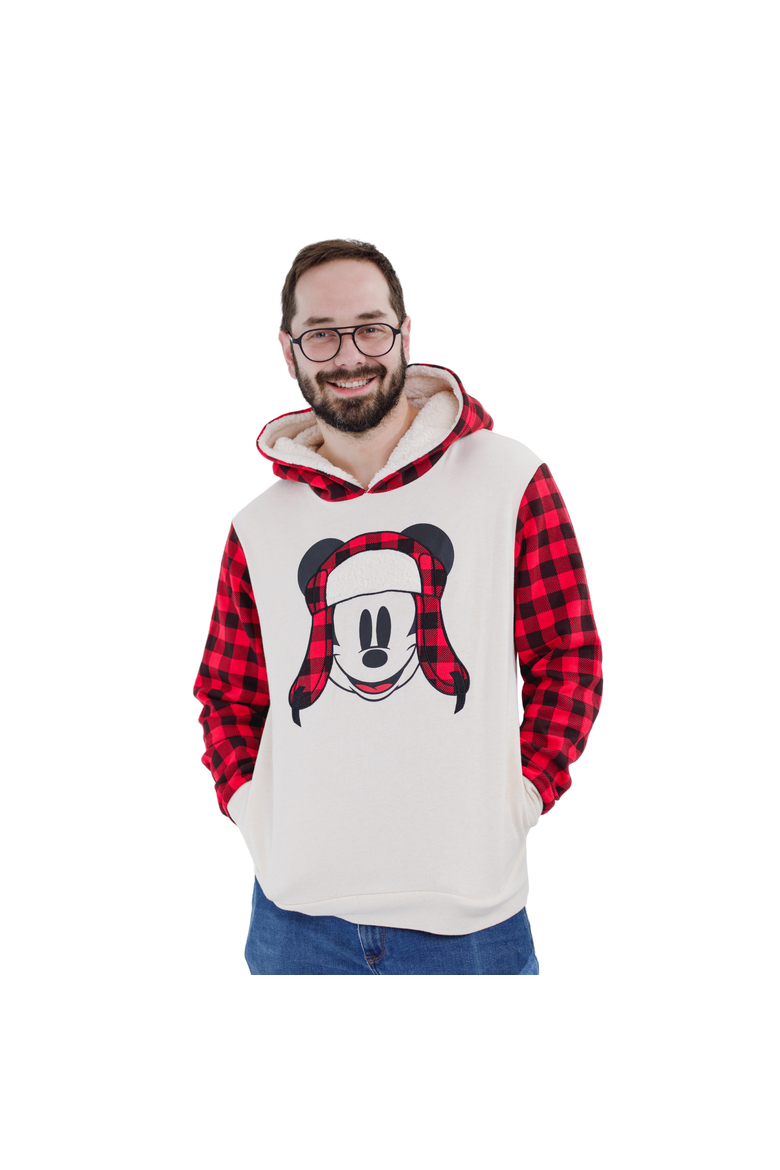 Mickey Mouse Holiday Fleece Hooded Pullover, Alternate, color, Red Plaid Mickey