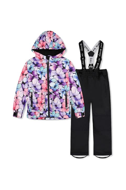 Floral Jacket & Foot Strap Pants Two Piece Snowsuit