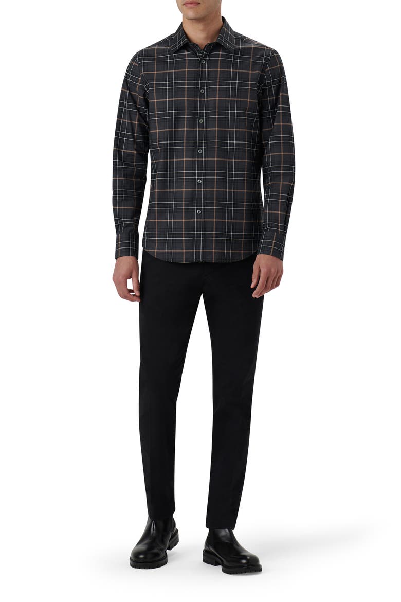Julian Plaid Print Cotton Button-Up Shirt, Alternate, color, BLACK