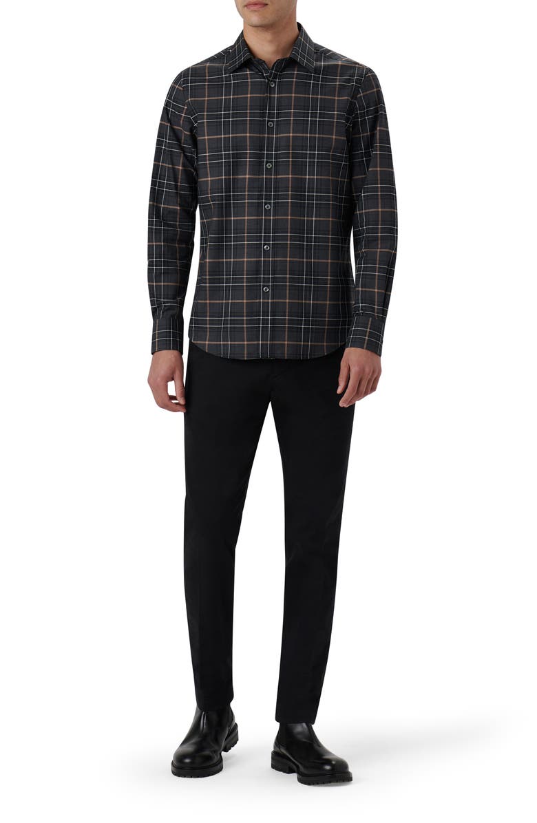 Bugatchi Julian Plaid Print Cotton Button-Up Shirt, Alternate, color, Black