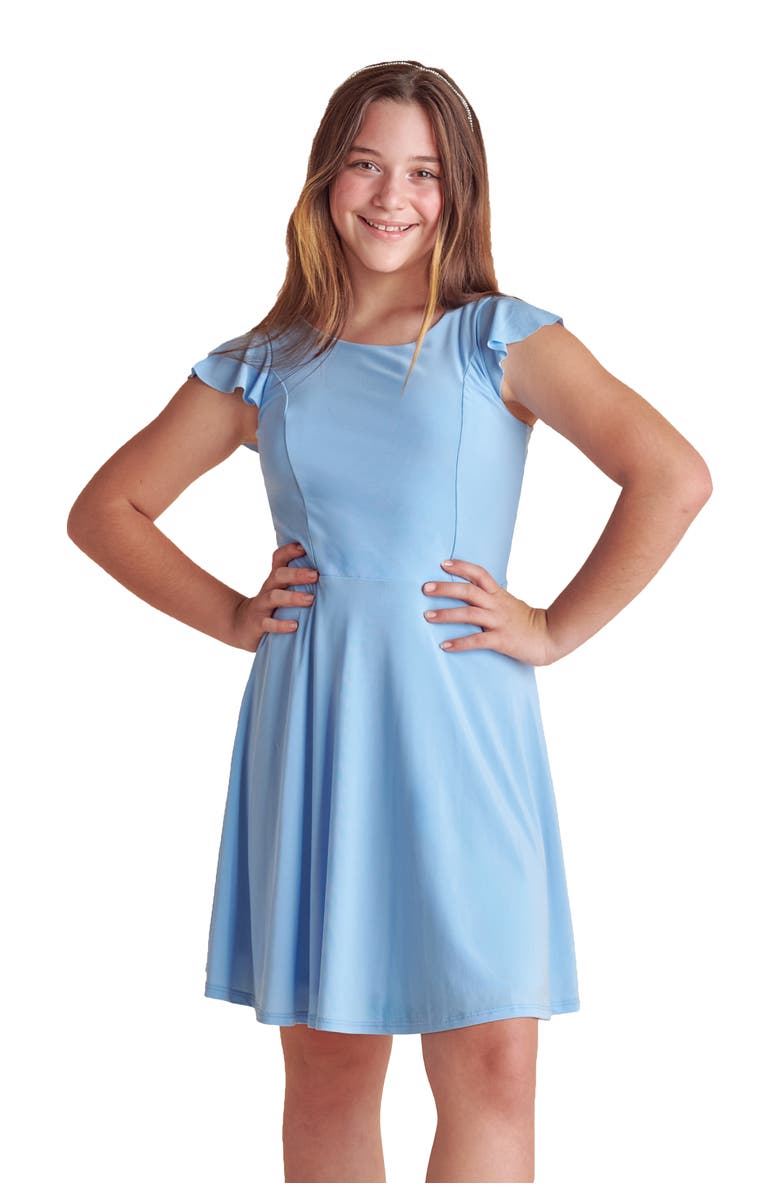 Un Deux Trois Flutter Sleeve Dress, Main, color, Blue