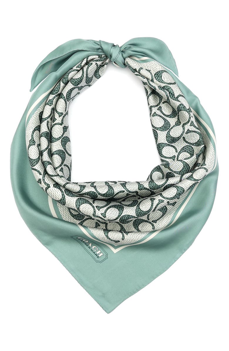 COACH Textured Signature Logo Square Silk Scarf, Alternate, color, Aquamarine