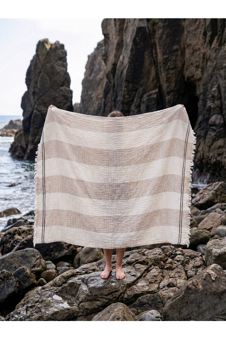 Crinkled Luxe Linen Stripe Throw, Alternate, color, Ivory