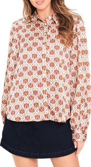 FLYING TOMATO Print Satin Shirt