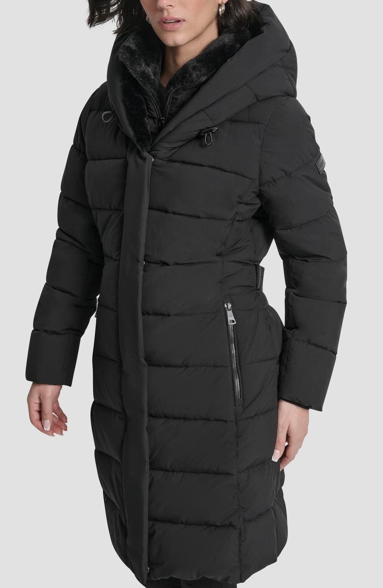 DKNY Belted Puffer Coat with Inset Quilted Bib, Alternate, color, 