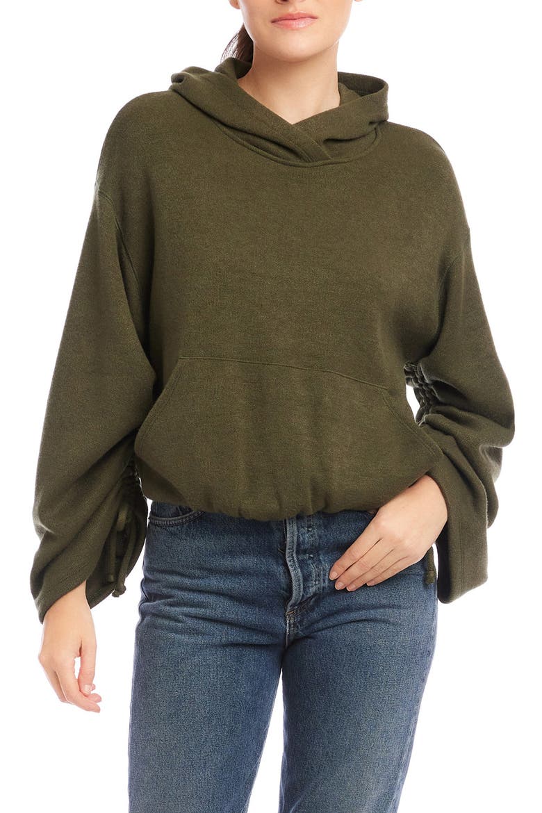 Makenna Ruched Sleeve Hoodie, Main, color, OLIVE