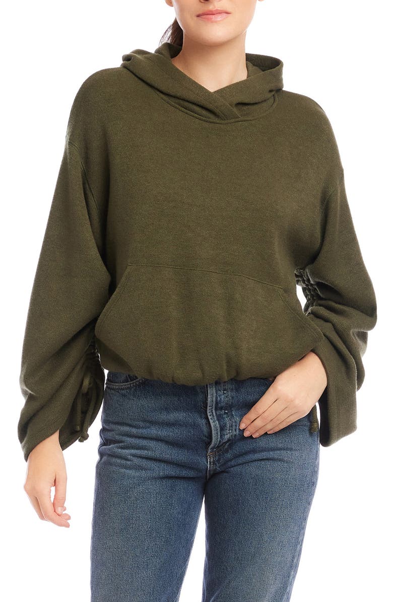 FIFTEEN TWENTY Makenna Ruched Sleeve Hoodie, Main, color, Olive