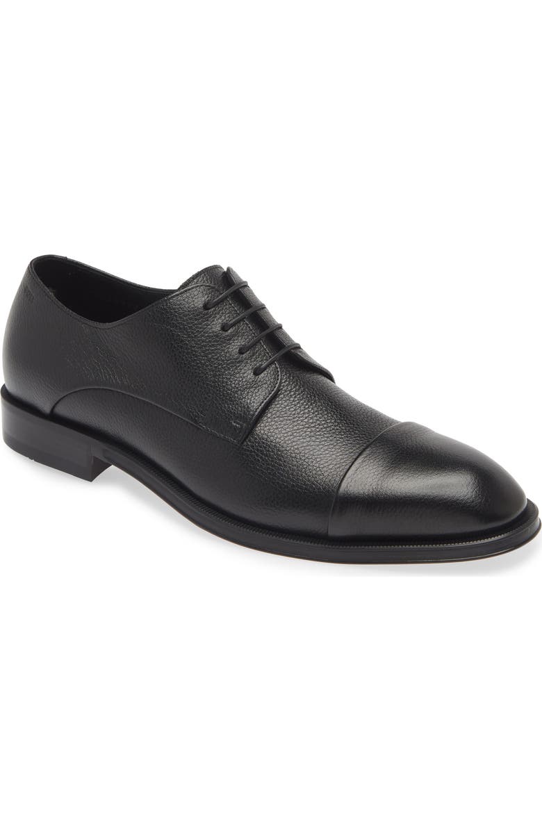 BOSS Derrek Pebbled Cap Toe Derby, Main, color, Black