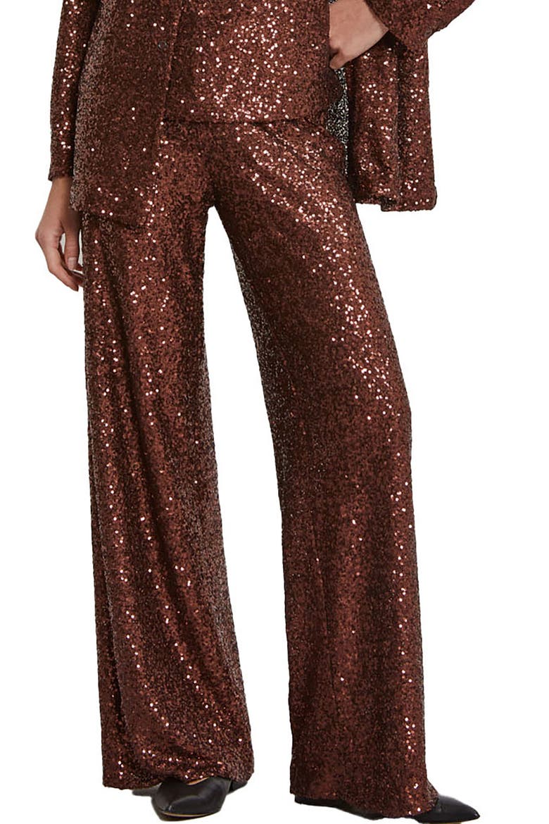 Palazzo Trousers With Sequins, Main, color, Bronze