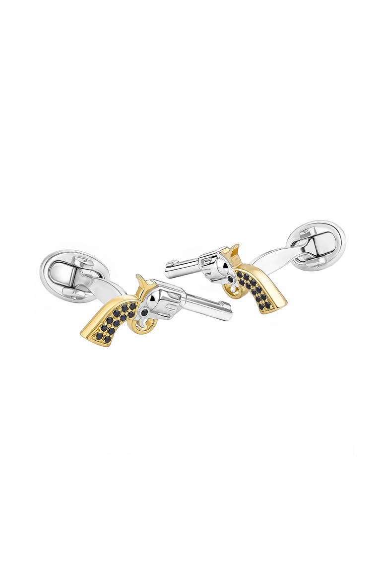 Pistol 24K Vermeil & Black Diamond Handle Sterling Cufflinks, Main, color, Silver/Black