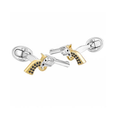 Pistol 24K Vermeil & Black Diamond Handle Sterling Cufflinks