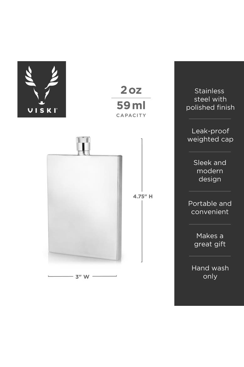 Harrison 2 oz Slim Flask in Stainless Steel, Alternate, color, Silver